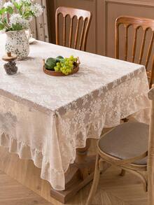1pc French Country Style Floral Lace Trim Tablecloth Table Cover Holiday Decoration - Beige - View 3