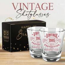 Juego de 2 vasos de chupito clsico de 2004, 1. onzas cada, estampado de oro rosa, decoraciones de feliz cumpleaos 21 para ella y l, regalo nico para hombres y mujeres, vidrio de chupito - ORO ROSA - Ver 2