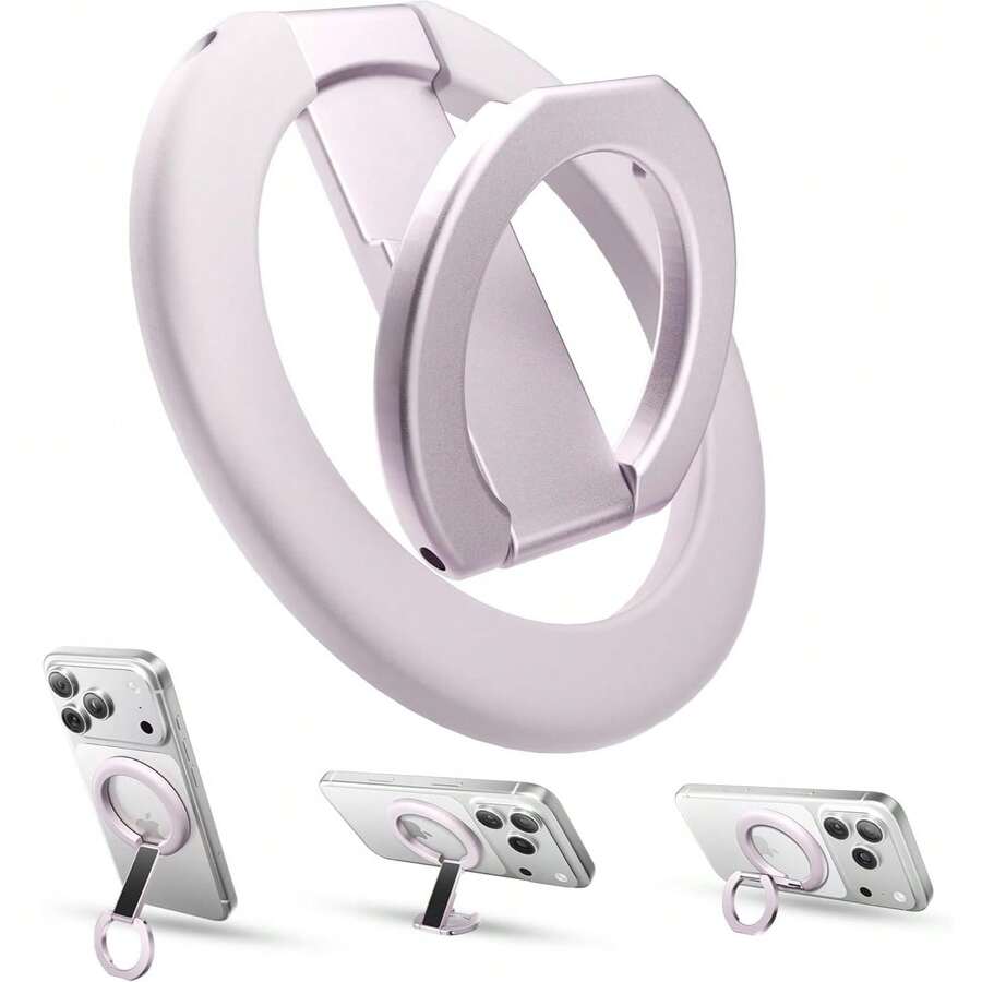 Double-Sided Magnetic Phone Ring Holder Compatible With MagSafe, N52 Strong Magnet Grip & Foldable Kickstand For Gym Rack, Fridg - 紫色 - 查看 1