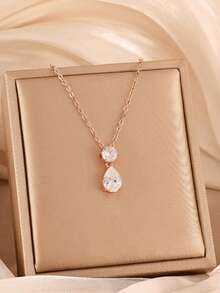 rakol 3pcs Silver Minimalist Round Cubic Zirconia Decor Women's Earrings Necklace Jewelry Set - Rose Gold - View 4