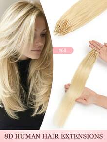 Extensiones de cabello humano real de 8D Micro-Link de 12-22 pulgadas, 28-30g, cabello liso, rubio platino blanqueado de alto brillo, con perlas de silicona invisibles de fácil instalación, ideales para bodas, fiestas, Y2K, San Valentín, conciertos, vacaciones de verano - Multicolor - Ver 39