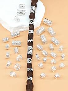 40pcs Gold Hair Clips And Adjustable Hair Rings For Braids, Dreadlocks, Dreadlock Accessories For Women And Girls - Silver - View 4