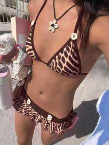 女款露背波點比基尼 2026 春夏，高彈性休閒性感 3 件式泳衣，適合海灘度假穿搭 - 彩色 - 查看 1