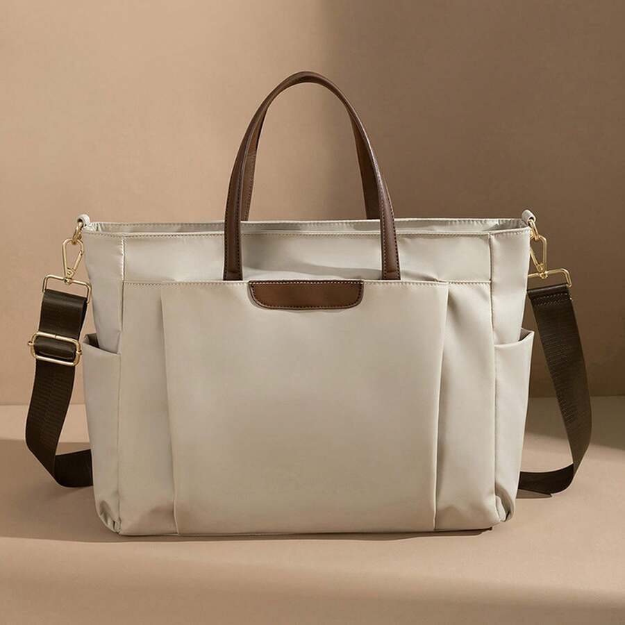 A Large-Capacity Computer Storage Bag With Multiple Compartments, A Modern Briefcase For Daily Commuting For Women, A Versatile Oxford Cloth Tote Bag, An Essential Shoulder Bag For Autumn And Winter, Suitable For Daily Commuting, Shopping And As A Christmas Gift - 杏色 - 查看 1