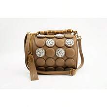 Borsa Boston da donna, borsa a cuscino con strass, borsa cilindrica con motivo a pois, borsa a mano retrò con chiusura a bottone, borsa a tracolla, borsa a spalla, borsa a tracolla per lavoro, ufficio, pendolarismo, borsa versatile per tutti i giorni - Bianco - Visualizzare 13