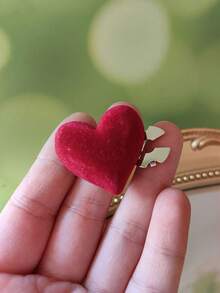 1pc/2pcs Flocked Heart Cufflinks, Decorative Shirt Buttons, Fashion Crystal Cufflinks Decor, Suitable For Tuxedo And Wedding Dress Decoration - Burgundy - View 5