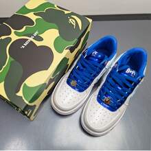 A BATHING APE Bape Casual Skate Shoes Colorblock Star Logo Glossy Casual Sneakers - White and Blue Twin Stars - View 5