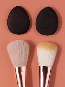 4PCS Multifunctional Blush Brush Powder Puff Set,Pink Wooden Handles+Black Mini Puffs,Daily Makeup,Makeup Tool,Makeupbrush - Apricot - View 9