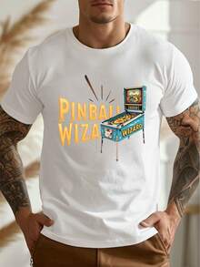 Camiseta Casual de Manga Corta con Cuello Redondo para Hombre Pinball Wizard, Estilo Veraniego, Talla - Negro - Ver 4
