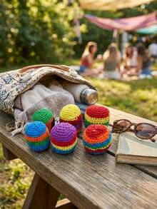 12/6/3/1pcs Handmade Crochet Haki Ball, 5.5cm Colorful Knitted Footbag, Durable Soft Kick Ball, Suitable For Juggling, Outdoor Games, Classroom Activities, Stress Relief, Family Gatherings, Party Gifts, Holiday Gifts And Carnival Games, Soft Squeeze Ball - Regular Model - View 3
