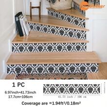 SUPSTICKER 1PC Black White Damask Stair Riser Stickers, Peel And Stick Removable PVC Decals For Staircase Makeover, 3 Patterns, 41.73x6.97in - 1PC - View 13