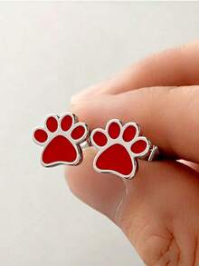 Cute Cat/Dog Paw Print Earrings, Perfect Accessory For Pet Lovers And Girls - Red - View 13