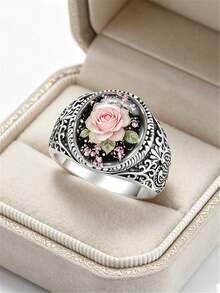 1pc Women's Fashion Personalized Ring, Vintage Floral Design Creative Ring, Suitable For Daily Wear And Gift For Birthday, Anniversary, Holiday - Silver - View 7