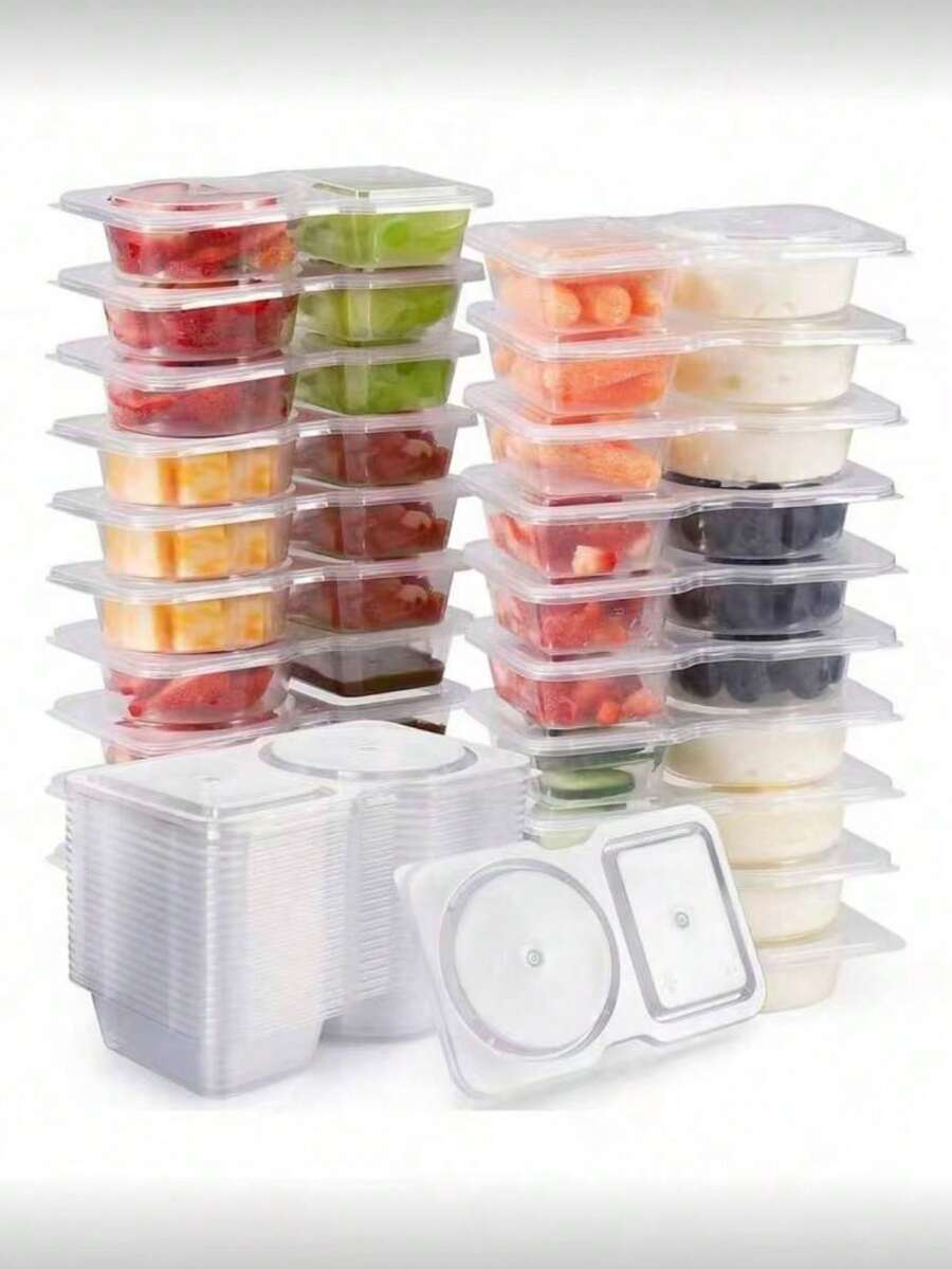 5/40 piezas - Cajas de aperitivos reutilizables con tapas, nuevas cajas de aperitivos, recipientes de control de porciones para aperitivos, cajas de aperitivos con compartimento de doble capa, adecuadas para comidas portátiles y camping, cajas de condimentos de cocina - transparente - Ver 1