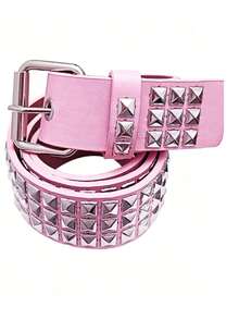 Cinturón decorativo de cintura estilo punk europeo y americano con hebilla de remaches rosa y diseño hip-hop - Rosa - Ver 5