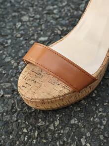 Women's Wedge Platform Bow Deco Open Toe Sandals, Summer - Brown - View 4