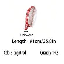 1pc Self-Adhesive Red Crystal Diamond Strip DIY Stick-On 2mm Rhinestones Suitable For Arts & Crafts, Phone, Car Decoration - Bright Red - View 16