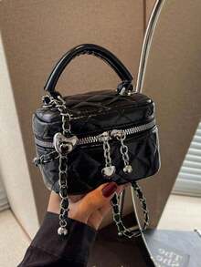 Luxury Bags Designer Handbags Mini Box Purse, Quilted Diamond Pattern Shoulder Bag Handbags, PU Waterproof Crossbody Bag Local Delivery, Luxury Handbags Luxury Designer Bags Y2K Cool Style Handbag, Portable Chain Strap Purse For Women, Lightweight Zipper Closure Box Bag, Suitable For Shopping Travel Commuting, Birthday Gift Independence Day Celebration Gift, Bolsos Para Mujer - 黑色 - 查看 8