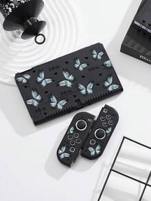 Vintage Illustration Blue Butterfly & Heart Pattern Design Switch2 (2025)/Switch NS/Switch OLED Compatible Game Console Accessory Set, Protective Case/Dock Cover/Carrying Bag/12-Card Holder, TPU Soft Shell, Beautiful & Practical, Portable Stand, Travel-Friendly, Shockproof, Scratch-Resistant, Stain-Resistant, Fashionable Romantic Gift - View 12