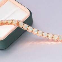 CiNily Created Blue White Fire Opal/Mystic Clear Crystal Bracelets For Women 18K White Gold Plated Big Round Or Oval Shape Gems Bracelet Gifts - 玫瑰金 - 查看 4