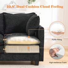 Loveseat Sofa Cloud Sofa Couch 50'', Modern Loveseats 2 Seat Couch 27" Deep Seat With 2 Pillows For Small Spaces Apartment Studio Office Bedroom Living Room 8834-BLACK-1 - 黑色 - 查看 3