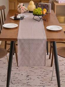 1pc Red Plaid Woven Table Runner, American Country Style, Fresh Design, Rectangular Table Cloth For Coffee Table, TV Cabinet, Entryway, Suitable For Holiday Gatherings, Birthday Parties, Weddings, Dinner Parties, Restaurant, Living Room, Dining Table Decoration, Coffee Table Mat, Home Decor, Room Decor, All Seasons - Coffee Brown - View 4