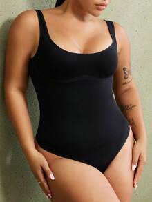 1pc Plus Size Women Seamless Shapewear, Tummy Control & Butt Lifting - Black - View 9