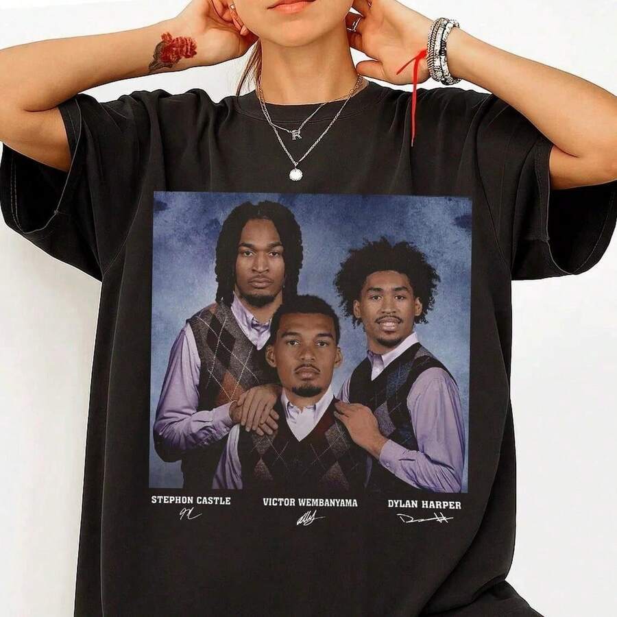 Victor Wembanyama T-Shirt, Stephon Castle, Dylan Harper, Step Bros T-Shirt, Spurs Fan T-Shirt, Funny Basketball T-Shirts - 後六 - 查看 1