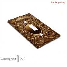 1pc 2D Flat Printing Floral Golden Ornament Frame Design Switch Cover,Durable Decorative Wall Plate With Easy Install,Unique Fun Novelty Accent Your H - Single Toggle 11cm*7.5cm - View 3