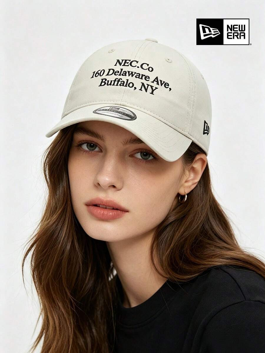 New Era Off-White Address Logo Baseball Cap, Casual Minimalist Style, UPF50+ Sun Protection, Suitable For Daily And Outdoor Wear - White - View 1