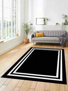 Alfombra de pasillo y alfombra de área antideslizante lavable con impresión digital para sala de estar, diseño moderno | Estilos moderno, escandinavo, bohemio y clásico | 100% poliéster - Blanco y Negro - Ver 5