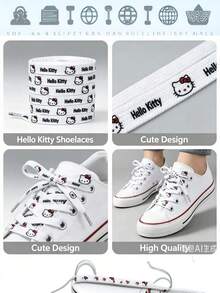 SANRIO 1雙可愛Hello Kitty扁平鞋帶 - 日系可愛印花，適用於運動鞋和休閒鞋。Hello Kitty印花鞋帶，耐用扁平鞋帶，讓您的運動鞋煥然一新。 - 查看 8