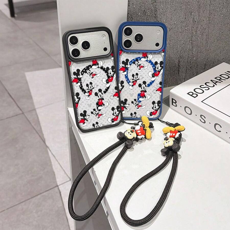 This Disney Mickey Mouse Pattern Lanyard Phone Case Features A Strong Magnetic Closure And Full Coverage Of Acrylic And TPU Material. It's Shockproof, Lightweight, And Suitable For IPhone17/16/11/13/15/15 Plus/15 Pro/15 Pro Max/12/14 Pro Max/11 Pro Max/12 Pro/12 Pro Max/13. It's A Popular Birthday Gift, Business Gift, Durable, Stain-Resistant, And Fingerprint-Resistant New Phone Case For Men And Women. It Also Includes A Mickey Mouse Phone Case And Mickey Mouse Doll Bracelet. Compatible With SamsungGalaxy S20, S21, S22, S23, And S24 Series. It's The Perfect Gift For Friends And Family. This Stylish Phone Case Is Fun, Lightweight, And Durable. IPhone17 Pro Max Phone Case, Minnie Phone Case. - Blue - View 1