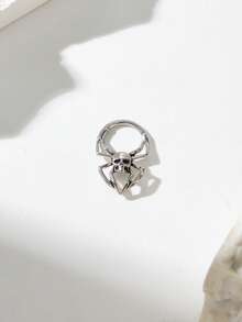 1pc Stainless Steel Dark Gothic Skull & Spider Nose Ring, Suitable For Parties, Music Festivals, Gatherings - Silver - View 7