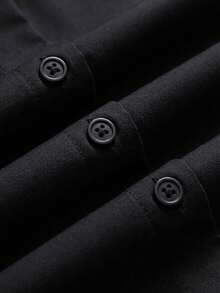 Basic Casual Plus Size Women's Long Sleeve Lightweight Button-Up Shirt Black - Black - View 3