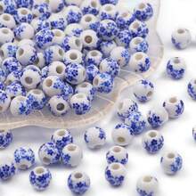 8-12mm 藍白花紋陶瓷圓珠帶孔，珠飾隔珠，手工 DIY 珠串材料與配件 - 陶瓷珠 - 查看 5
