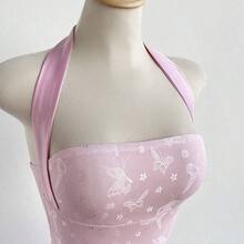 ghadjgyjad  Vestido de fiesta mini con diseño de mariposa, cintura ceñida y sexy, con diseño de lazo de mariposa en la espalda, estilo dulce con bloqueo de color y malla - Burdeos - Ver 6