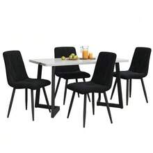Dining Room Set (Rectangular Table 117 X 68 Cm With 4 Chairs), Black Velvet Twill Chair, Black Table Legs, Modern Style. - Black - View 3