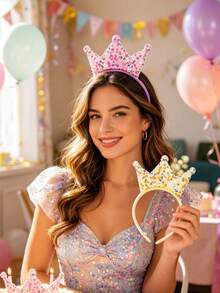 5 peças Acessórios de cabelo com coroa de princesa, tiaras com coroa de lantejoulas, várias cores disponíveis, adequado para festa com tema de princesa, festa de aniversário, presente de casamento, despedida de solteira, baile de finalistas, decoração de festa perfeita - Tamanho único. - Ver 4