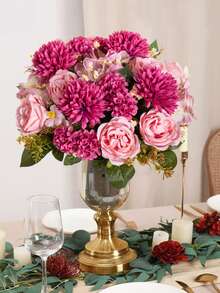 1pc/3pcs Artificial 7-Head Peony Hydrangea Bouquet, Bridal Bouquet Material, Home, Restaurant, Vase Decoration, Wedding Decoration, Backdrop Wall Decoration, Car Floral Decoration DIY Wreath Material, Doorway Decoration, Floral Material, Valentine's Day Gift, Autumn Decoration - Hot Pink - View 7