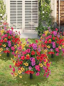 2pcs Artificial Upright Plant Ground Stakes, Faux Daisy Eucalyptus, Suitable For Outdoor, Spring/Summer, Porch, Home, Balcony, Patio, Garden, Yard, Centerpiece, Vase, Year-Round Use, Wedding, Party, Bedroom, Graduation Gift, Birthday Gift, DIY, Wreath, Home Decor - Multicolor - View 1