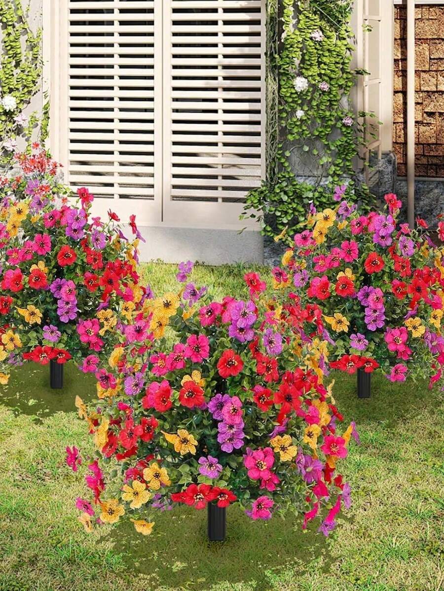 2pcs Artificial Upright Plant Ground Stakes, Faux Daisy Eucalyptus, Suitable For Outdoor, Spring/Summer, Porch, Home, Balcony, Patio, Garden, Yard, Centerpiece, Vase, Year-Round Use, Wedding, Party, Bedroom, Graduation Gift, Birthday Gift, DIY, Wreath, Home Decor - Multicolor - View 1