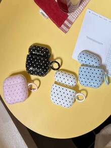 1pc Black/White/Pink/Blue/Pink Gray/Yellow Korean Style Minimalist Solid Color Small Polka Dot With Hanging Ring Earphone Case Compatible With Airpodspro3 New Airpodspro2 Protective Cover Pro Cute Apple Airpods4 Minimalist Airpods3 Personalized 1/2 Generation Girls Earphone Case Protective Cover - Multicolor - View 8
