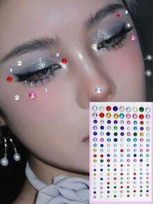 2 st 3/4/5/6 mm blandade färger regnbågsfärgade runda strass med platt yta, transparenta/regnbågsfärgade alternativ, självhäftande utan lim, skapa superglänsande kreativ makeup för musikfestival/scenmakeup/fest - Multifärgad - Visa 2