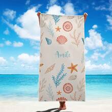 Personalized Beach Towel - Custom Name And Shell/Starfish Design, Quick-Dry Sand-Free Microfiber, Highly Absorbent For Swimming, Gym, Travel, Outdoor - Lightweight, Machine Washable Summer Accessory, Modern Style, Durable Material, Fashionable Beach Towel, A Must-Have For Fitness Enthusiasts - 31.5*62.99 Inches - View 1