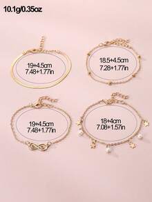 4pcs/Set Women & Teen Girls Pearl Chain Flower Bracelet Set Combination - Gold - View 5