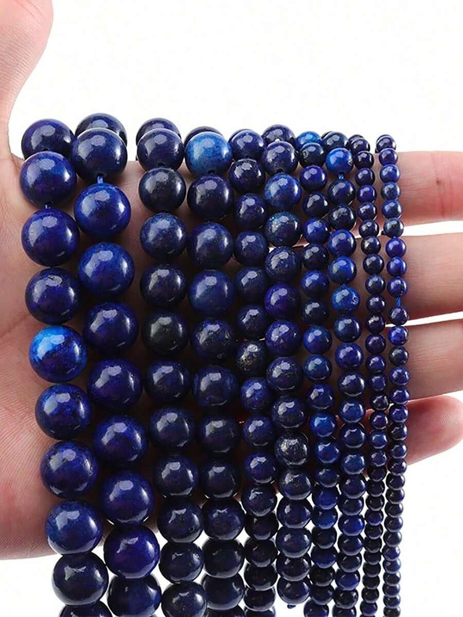 天然青金石原石珠,多種尺寸 4/6/8/10/Mm,手工 DIY 珠飾製作,適用於珠寶手鍊、項鍊、吊墜 - 彩色 - 查看 1