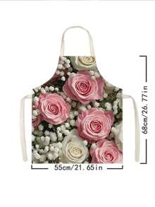 1pc, Pink Rose And Yellow Daisy Pattern Polyester Apron, Suitable For Cooking, Baking, And Gardening - Can Be Used As Attire For The Kitchen And Dining. - Multicolor - View 14