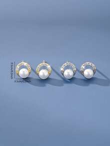 1 par de pendientes de botón de plata de ley S925 con perlas falsas versátiles para mujeres, accesorio de joyería para uso diario y combinación total, regalo de cumpleaños y festividades para amigas y mejores amigas - perla - Ver 3
