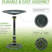 Bird Bath For Outside, Polyresin Pedestal Bird Baths With Solar Powered Pump For Outdoor, Garden, Weather-Resistant Birdbaths With 20" Bowl - Bronze - View 9